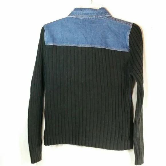 KIKIT Maurice Sasson Denim Shacket Jacket Size Small Ribbed Sleeve - Picture 2 of 10